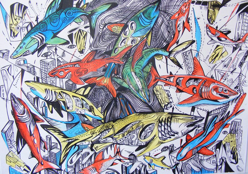 93. Fearless, acrylic drawing, 50 x 70cm