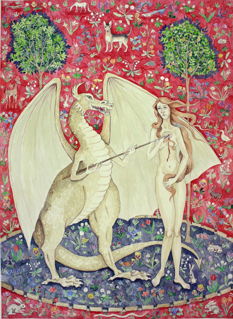 Djevojka i zmaj, 2013., 70x50cm,akvarel na papiru-ZA ARTPRINT