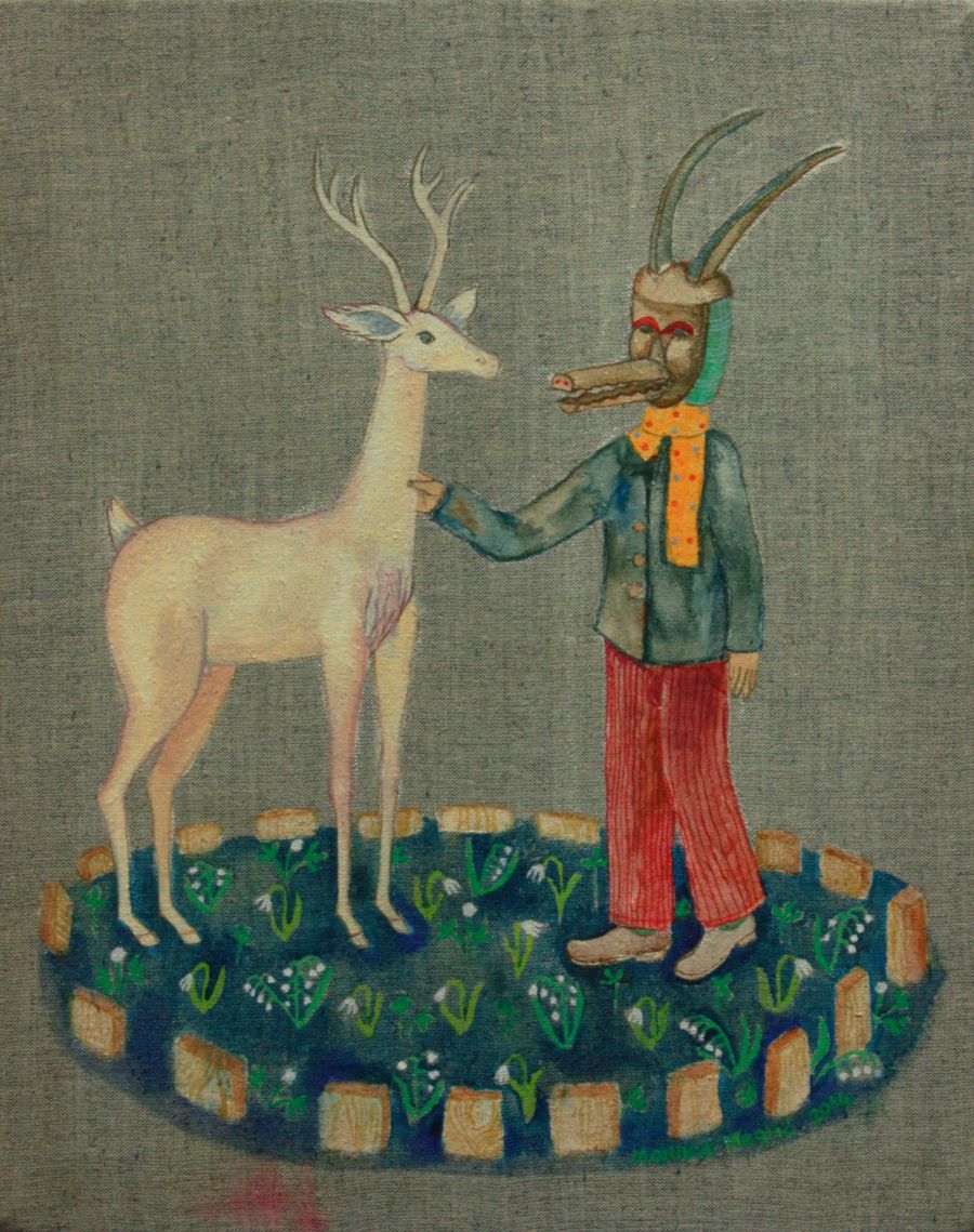 Maska i jelen, 2014. -ulje na platnu, 50x40cm- ZA KATALOOOG