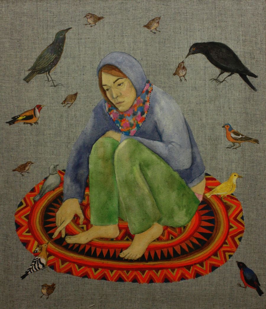 Monika i ptice, 2014., 76x65cm, ulje na platnu- ZA KATALOG