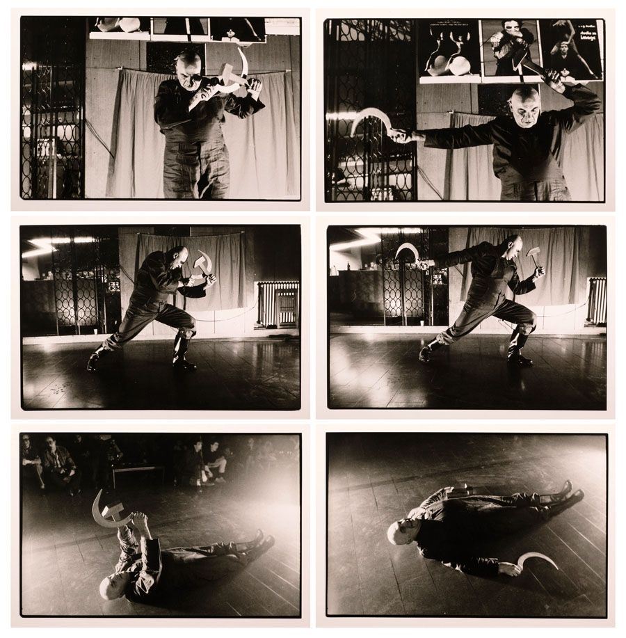 Tomislav Gotovac, Sickle, Hammer and Star, photo documentation of 1986 performance, 6 photographies 405x519 each, photography by Velizar Vesović,