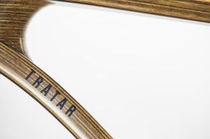 A sideview detail of the new Tratar Bikes wooden bicycle pictured in the studio