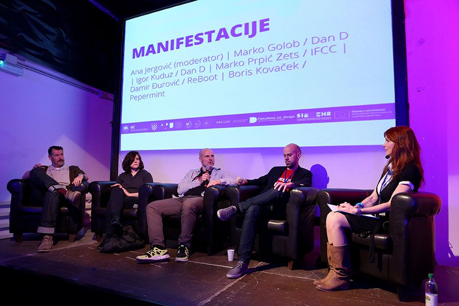panel manifestacije, S lijeva Boris Kovaček, Ivana Borovnjak, Marko Prpić, Zets, Damir Đurović, Ana Jergović