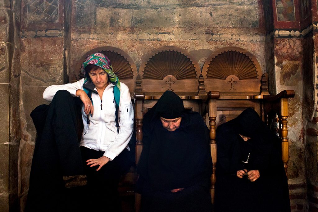 Two nuns and an older women came to monastery of Visoki Decani to conduct Christmas prayers. They are the only remaining Serbian residents of the town of Djakovica in Kosovo. Before the war, number of residents of Djakovica who were Serbs was 12.000.